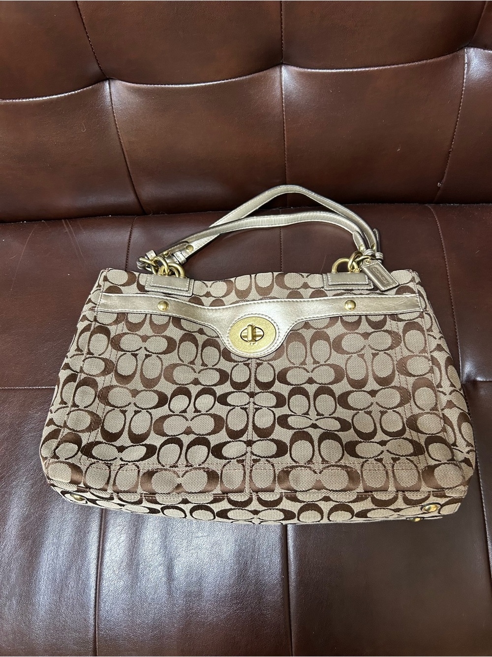 Coach Brown Signature Canvas Shoulder Bag